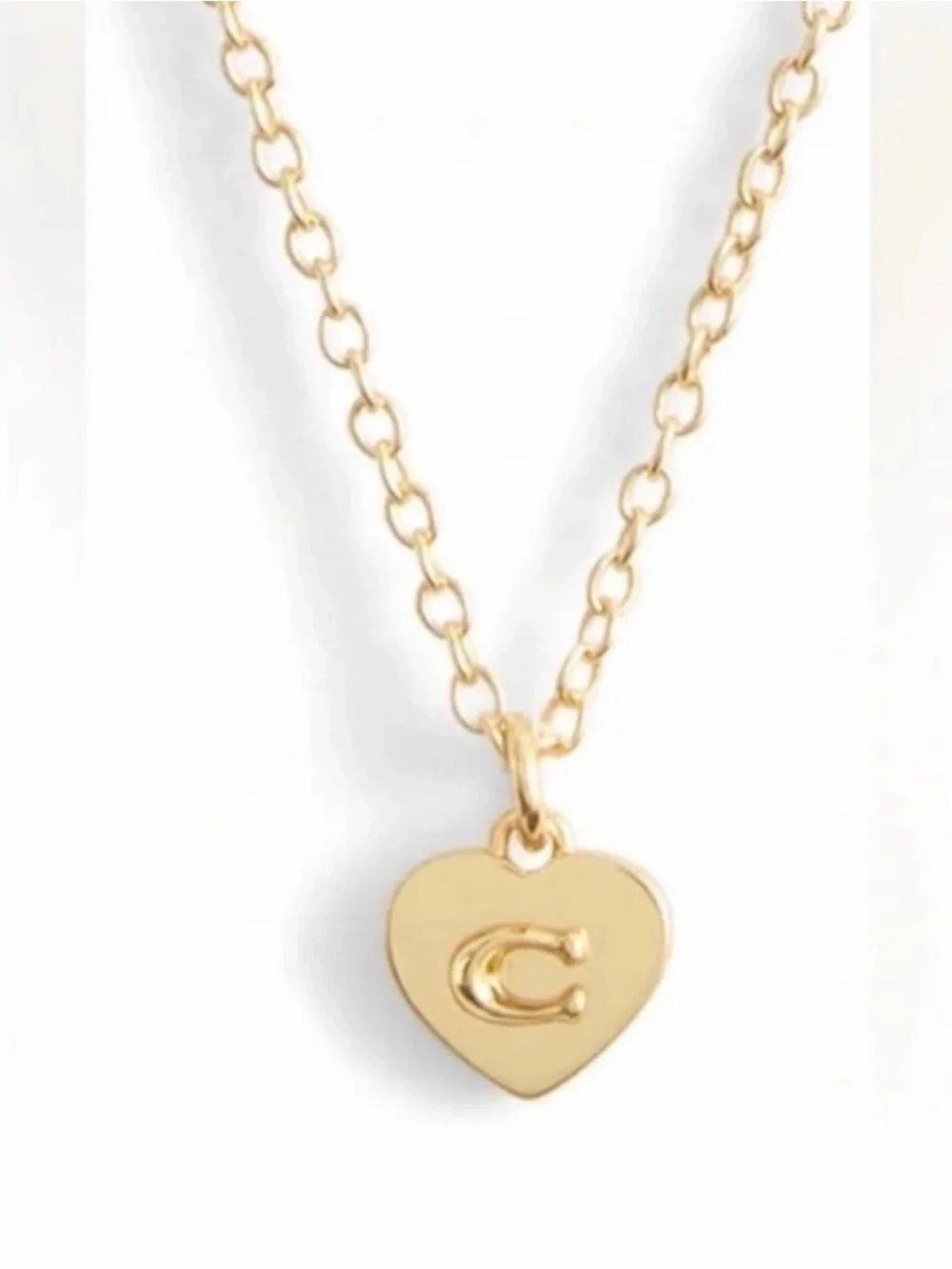 NWT Coach Gold Heart Pendant Necklace Signature C Charm Designer Jewelry